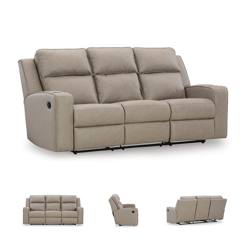 Bowery Hill Reclining Sofa with Drop Down Table in Pebble Finish