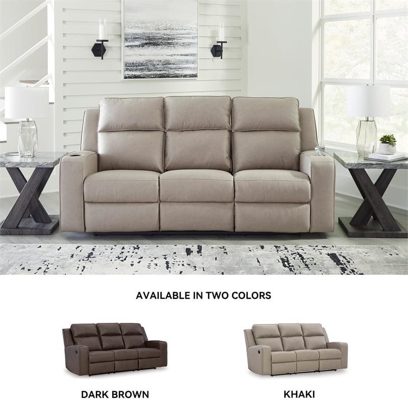 Bowery Hill Reclining Sofa with Drop Down Table in Pebble Finish
