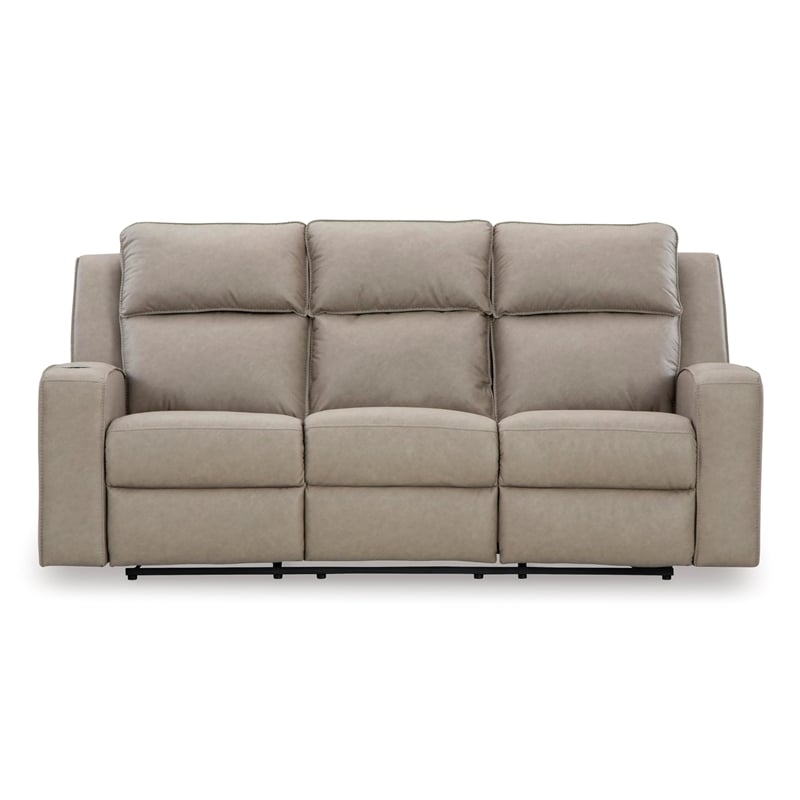 Bowery Hill Reclining Sofa with Drop Down Table in Pebble Finish