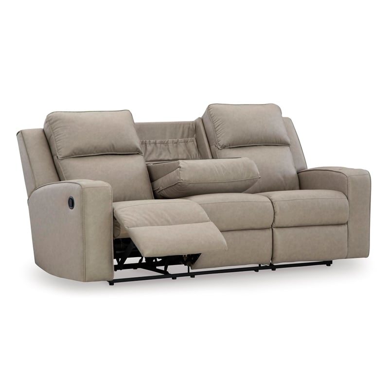 Bowery Hill Reclining Sofa with Drop Down Table in Pebble Finish