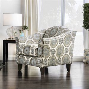 Bowery Hill Transitional Fabric Floral Accent Chair in Blue Gray