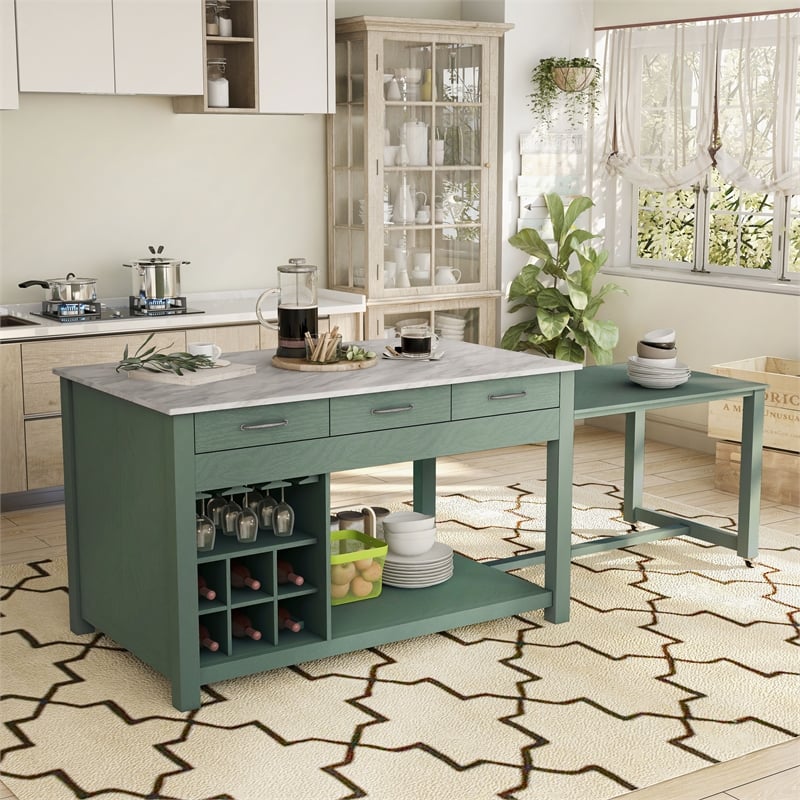 Bowery Hill Wood Extendable Counter Height Dining Table in Green