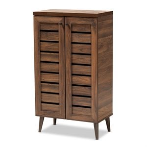 Bowery Hill Walnut Brown Finished Wood 2-Door Shoe Storage Cabinet