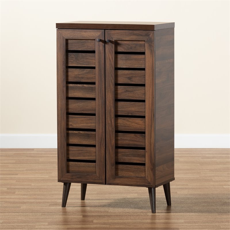 Bowery Hill Walnut Brown Finished Wood 2-Door Shoe Storage Cabinet