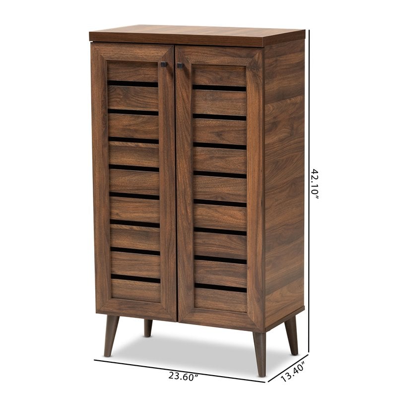 Bowery Hill Walnut Brown Finished Wood 2-Door Shoe Storage Cabinet