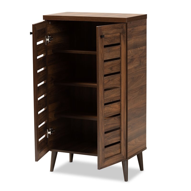 Bowery Hill Walnut Brown Finished Wood 2-Door Shoe Storage Cabinet