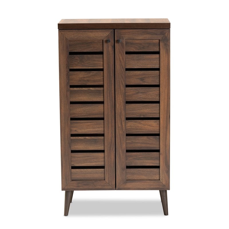 Bowery Hill Walnut Brown Finished Wood 2-Door Shoe Storage Cabinet