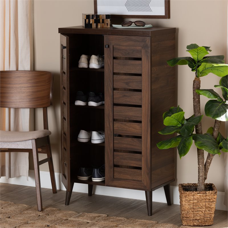 Bowery Hill Walnut Brown Finished Wood 2-Door Shoe Storage Cabinet