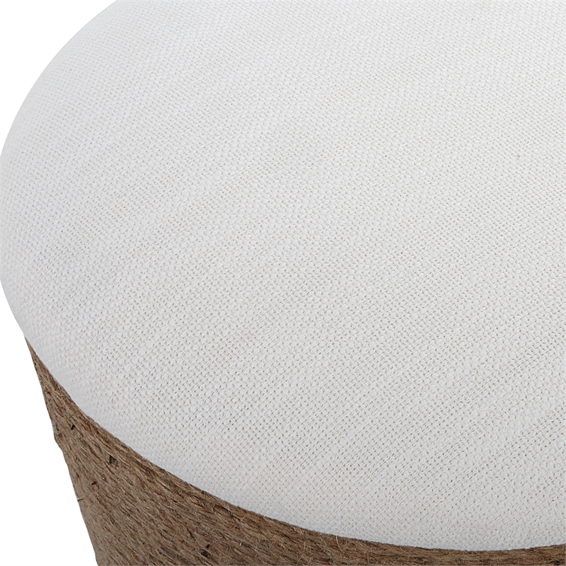 Bowery Hill Coastal Wood & Fabric Storage Stool in Brown/Off White