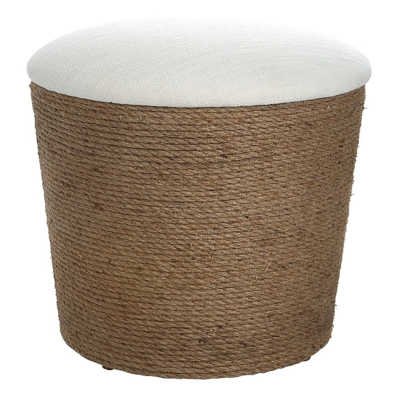 Bowery Hill Coastal Wood & Fabric Storage Stool in Brown/Off White