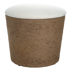 Bowery Hill Coastal Wood & Fabric Storage Stool in Brown/Off White