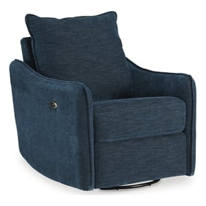 bowery hill contemporary polyester navy swivel power recliner