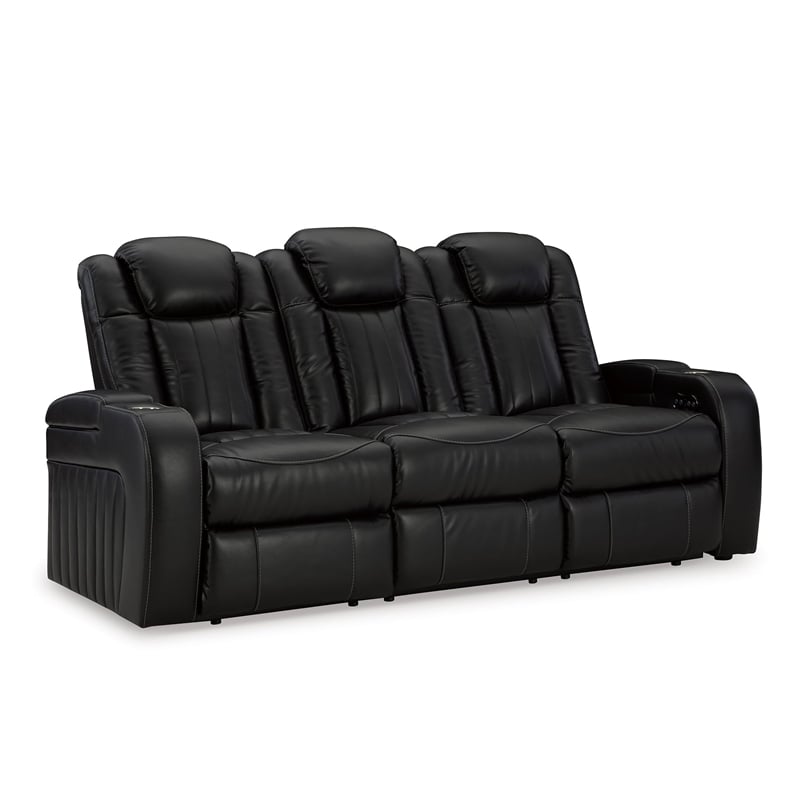 Bowery Hill Contemporary Faux Leather Black Power Reclining Sofa