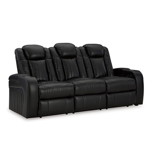 Bowery Hill Contemporary Faux Leather Black Power Reclining Sofa