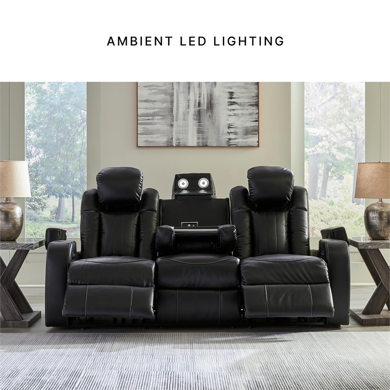 Bowery Hill Contemporary Faux Leather Black Power Reclining Sofa