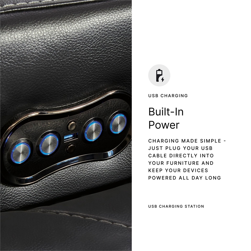 Bowery Hill Contemporary Faux Leather Black Power Reclining Sofa