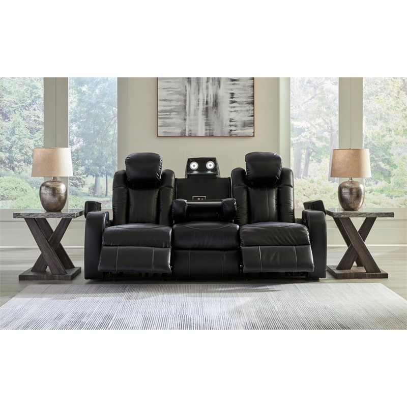 Bowery Hill Contemporary Faux Leather Black Power Reclining Sofa