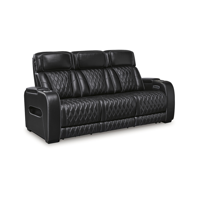 Bowery Hill Modern / Contemporary Leather Black Power Reclining Sofa