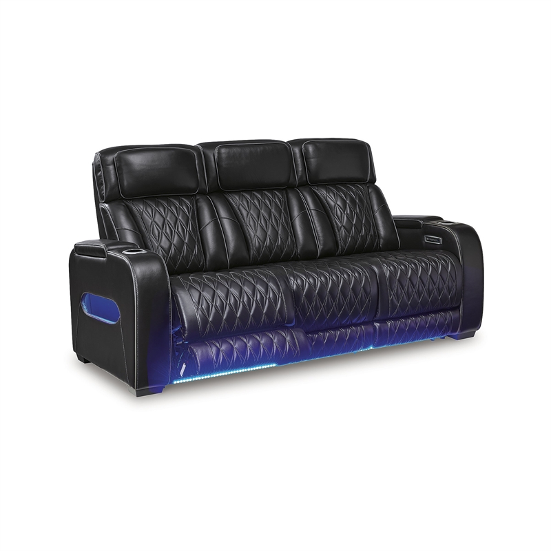 Bowery Hill Modern / Contemporary Leather Black Power Reclining Sofa