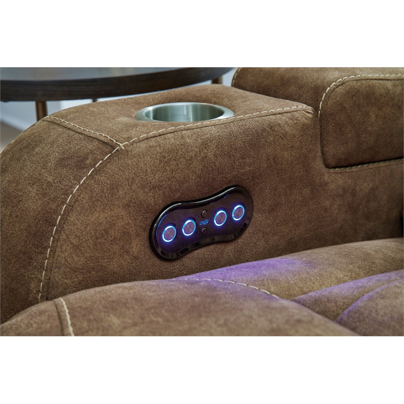 Bowery Hill Contemporary Faux Leather Brown Power Reclining Sofa
