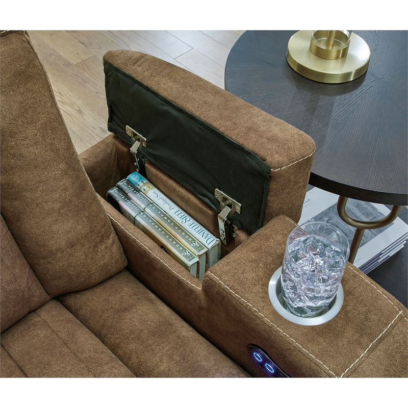 Bowery Hill Contemporary Faux Leather Brown Power Reclining Sofa