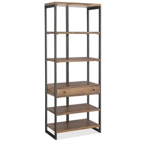 Bowery Hill Industrial 5 Shelf Bookcase in Medium Wood and Gray