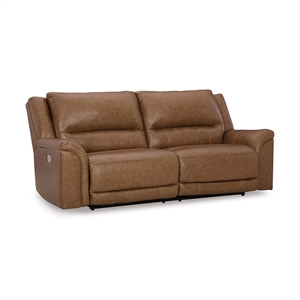 Bowery Hill Contemporary Leather Caramel Power Reclining Sofa