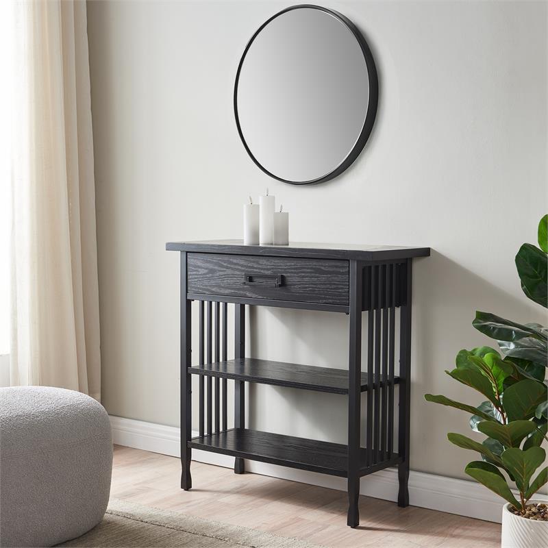 Bowery Hill Ironcraft Foyer Bookcase with Drawer Storage - Black Wash
