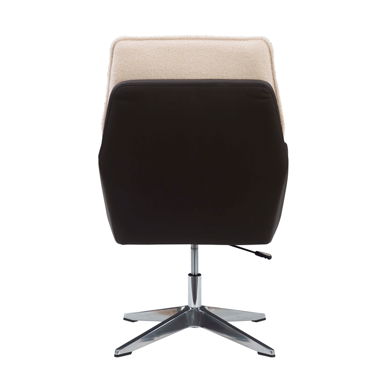 Bowery Hill Metal Adjustable Swivel Chair in Natural Sherpa/Brown Faux Leather