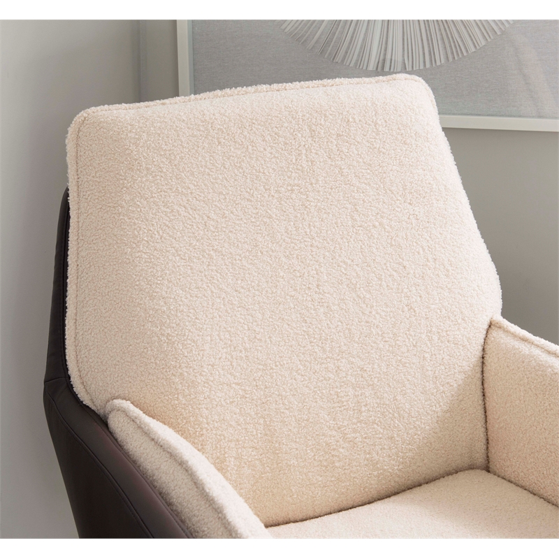 Bowery Hill Metal Adjustable Swivel Chair in Natural Sherpa/Brown Faux Leather