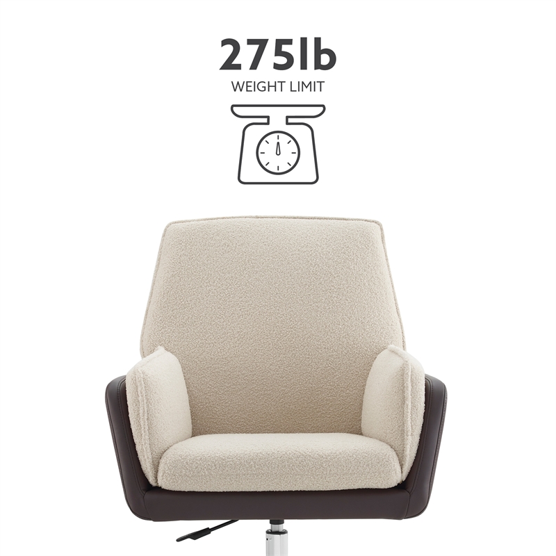 Bowery Hill Metal Adjustable Swivel Chair in Natural Sherpa/Brown Faux Leather