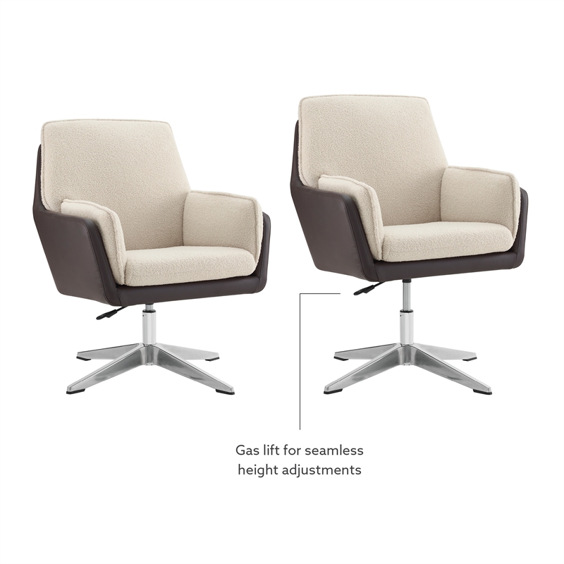 Bowery Hill Metal Adjustable Swivel Chair in Natural Sherpa/Brown Faux Leather