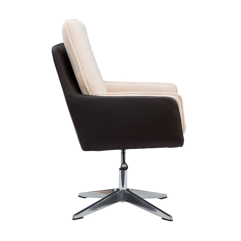 Bowery Hill Metal Adjustable Swivel Chair in Natural Sherpa/Brown Faux Leather