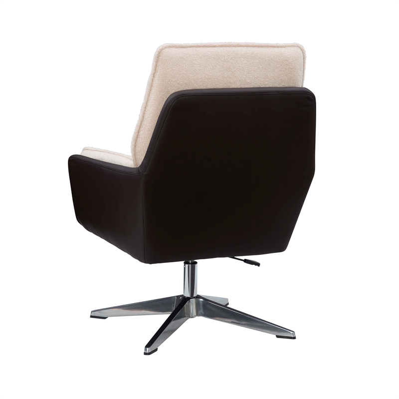 Bowery Hill Metal Adjustable Swivel Chair in Natural Sherpa/Brown Faux Leather