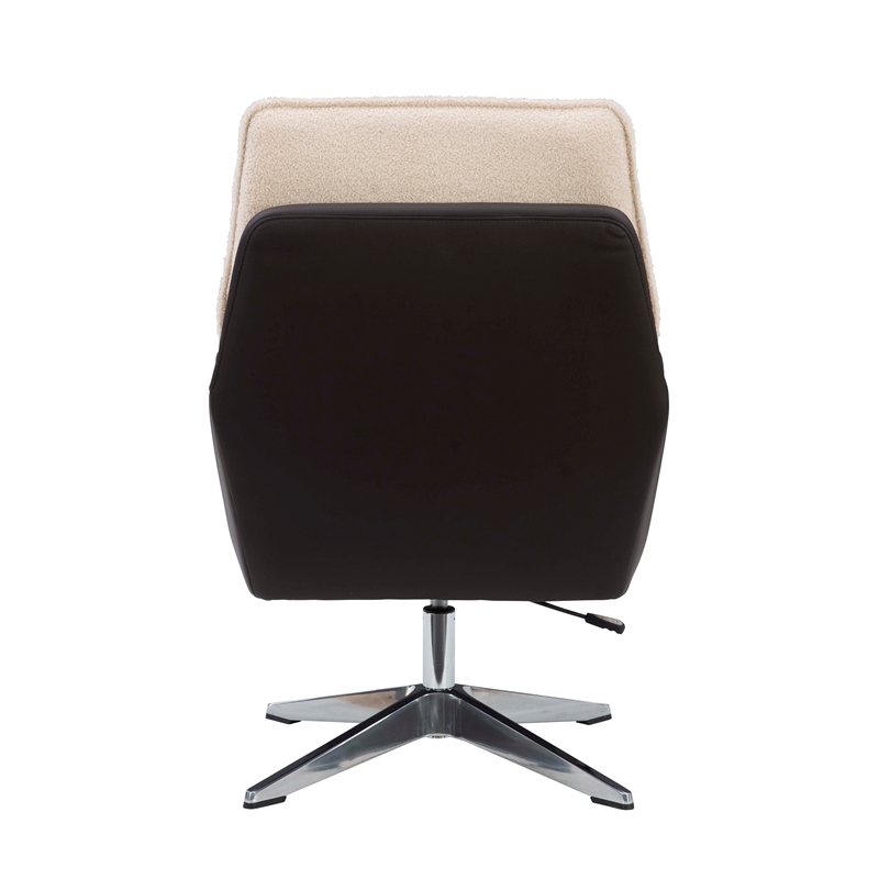 Bowery Hill Metal Adjustable Swivel Chair in Natural Sherpa/Brown Faux Leather