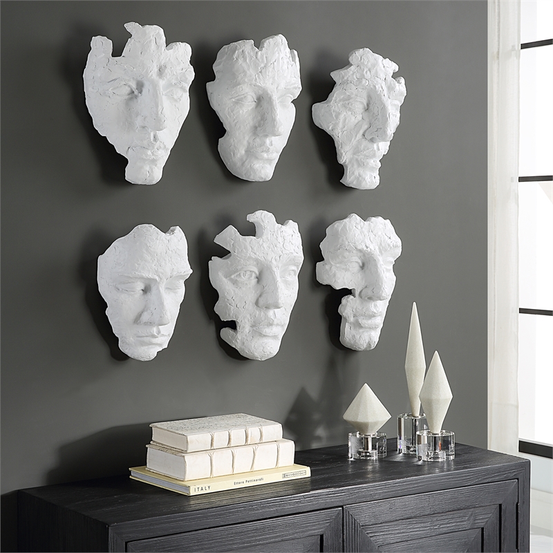 Bowery Hill Self-Portrait 6Pc Contemporary Polyresin Mask Wall Decor in White
