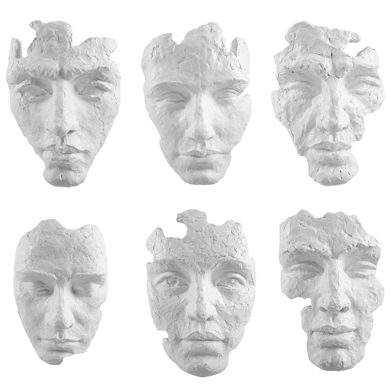 Bowery Hill Self-Portrait 6Pc Contemporary Polyresin Mask Wall Decor in White