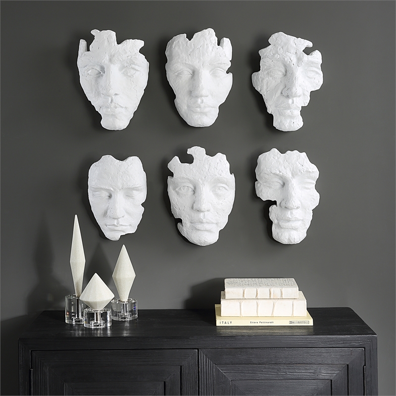 Bowery Hill Self-Portrait 6Pc Contemporary Polyresin Mask Wall Decor in White