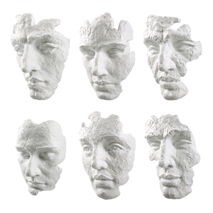 Bowery Hill Self-Portrait 6Pc Contemporary Polyresin Mask Wall Decor in White