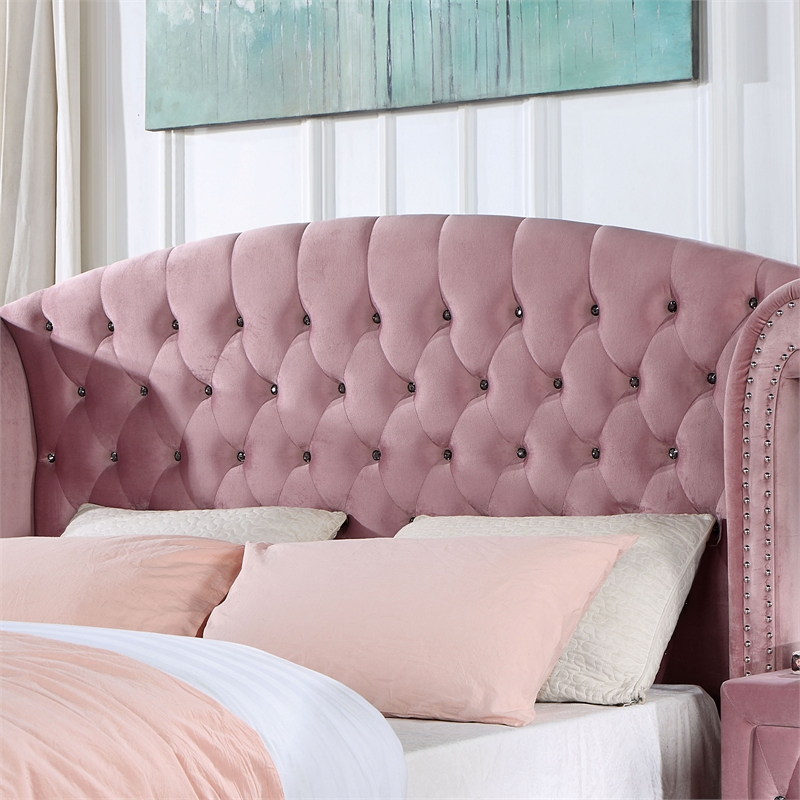 Bowery Hill 5pc Pink Bedroom Set - Full Bed + 2 Nightstands + Dresser + Mirror