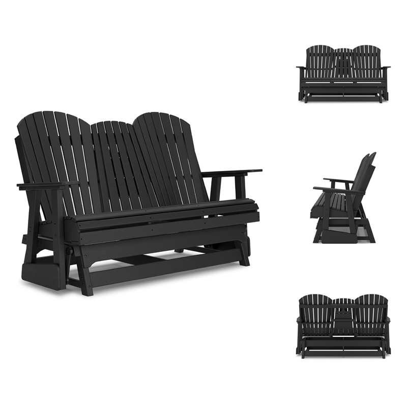 Bowery Hill Contemporary Plastic Black Outdoor Glider Loveseat