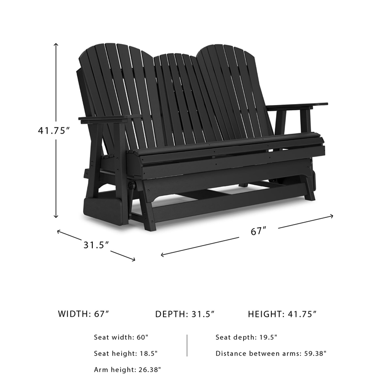 Bowery Hill Contemporary Plastic Black Outdoor Glider Loveseat