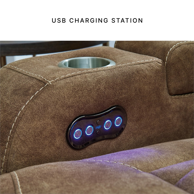 Bowery Hill Contemporary Faux Leather Brown Power Reclining Loveseat