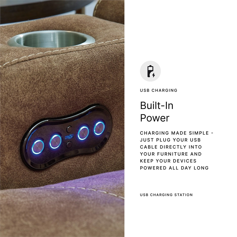 Bowery Hill Contemporary Faux Leather Brown Power Reclining Loveseat