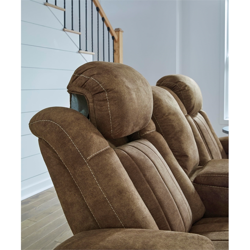 Bowery Hill Contemporary Faux Leather Brown Power Reclining Loveseat