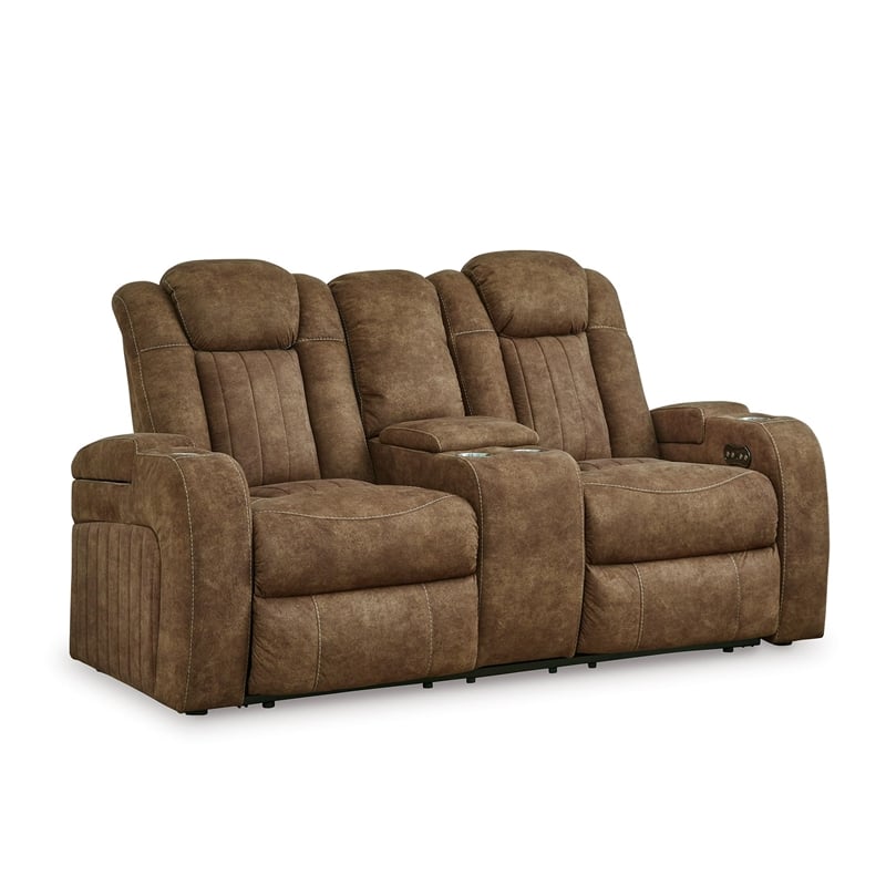 Bowery Hill Contemporary Faux Leather Brown Power Reclining Loveseat