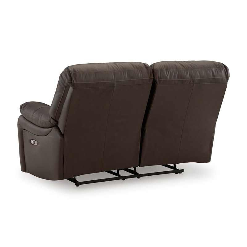 Bowery Hill Contemporary Leather Brown Power Reclining Loveseat