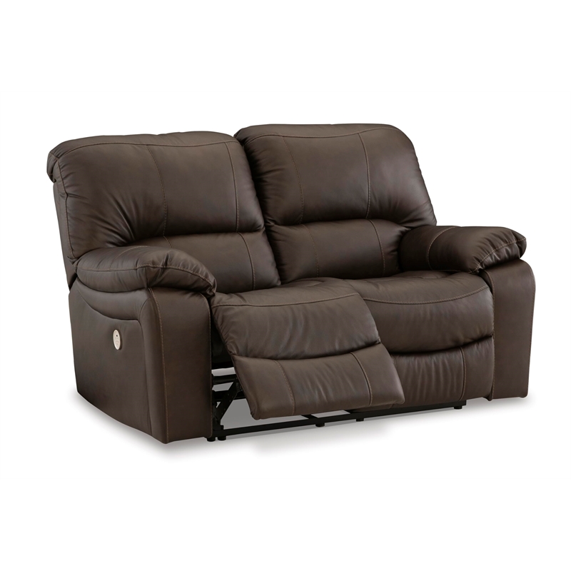 Bowery Hill Contemporary Leather Brown Power Reclining Loveseat