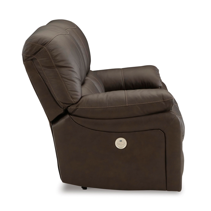 Bowery Hill Contemporary Leather Brown Power Reclining Loveseat
