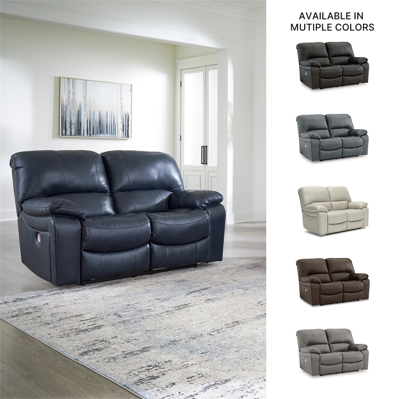 Bowery Hill Contemporary Leather Ocean Power Reclining Loveseat